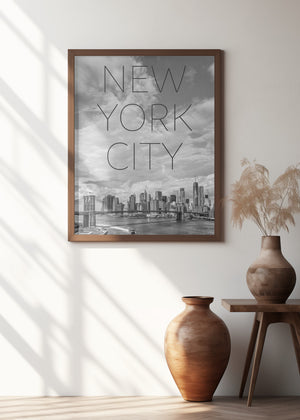 Art Prints of NYC Brooklyn Bridge & Lower Manhattan | Text & Skyline
