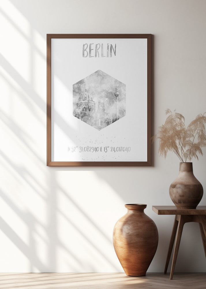 Art Prints of Coordinates BERLIN CATHEDRAL & TELEVISION TOWER | monochrome watercolor