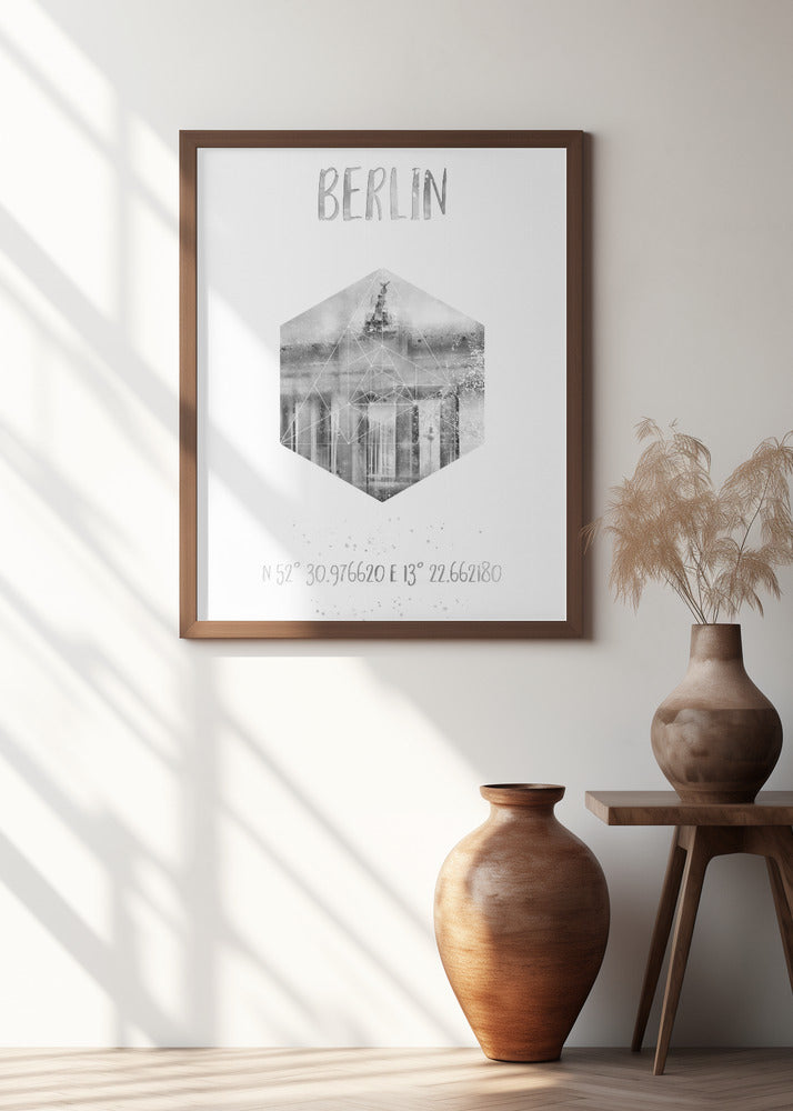 Art Prints of Coordinates BERLIN Brandenburg Gate |  monochrome watercolor