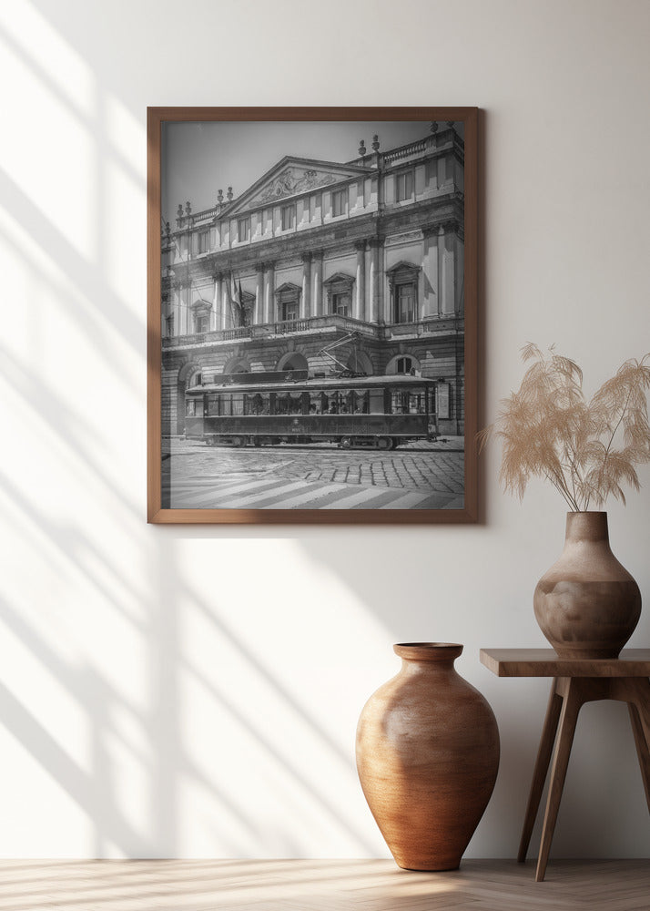 Art Prints of MILAN Teatro alla Scala & Tram - monochrome