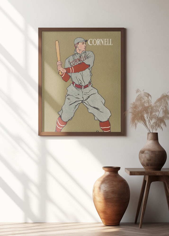 Vintage Drawing of a Baseball Player Holding a Bat