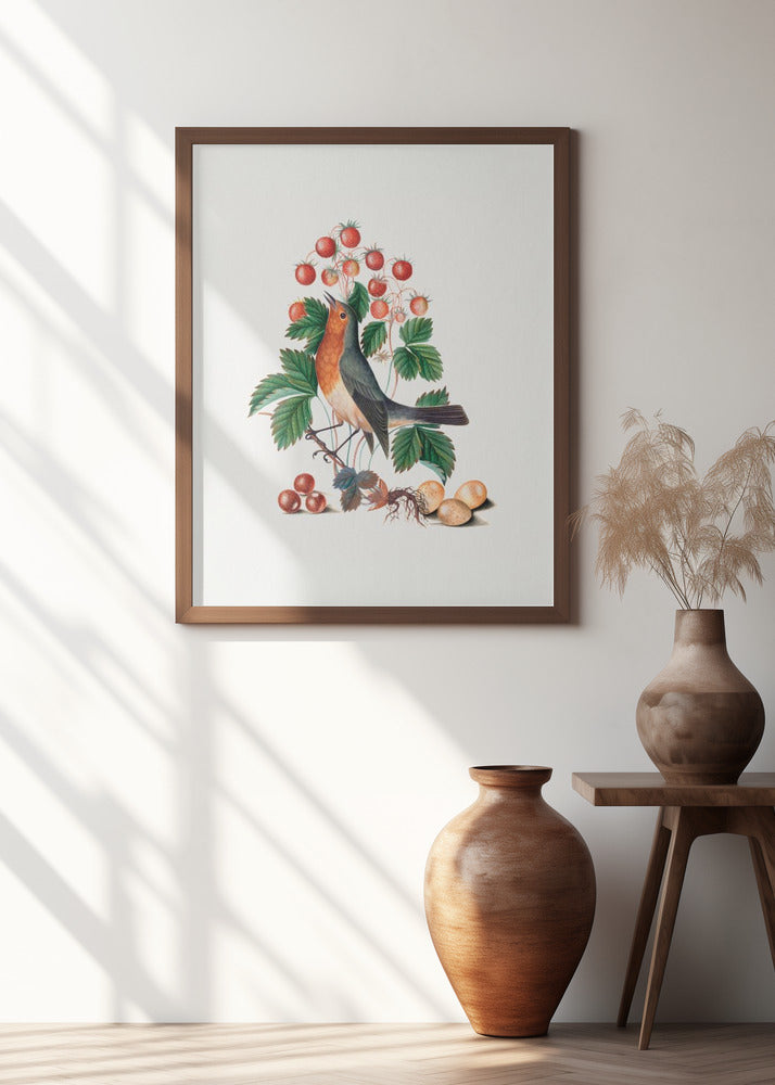 European Robin and Wild Strawberry