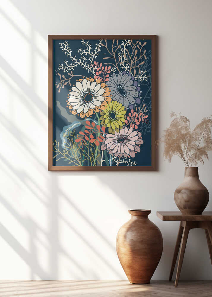 Springtime Daisies Dark Blue