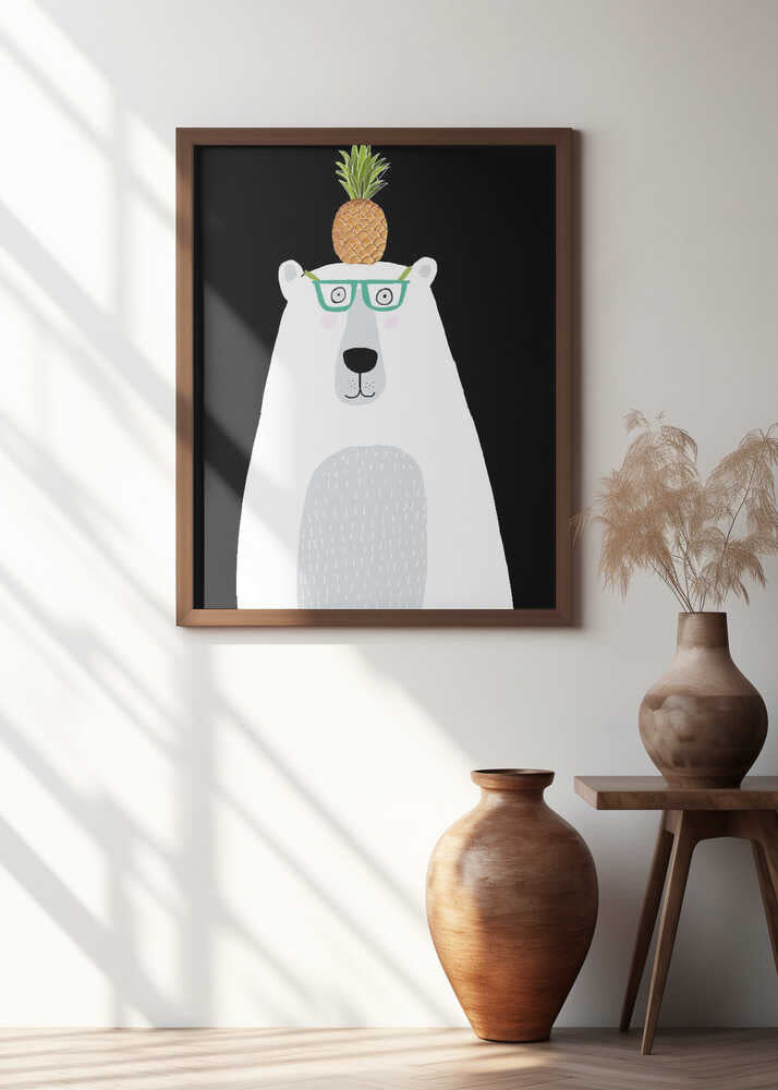 Funny White Polar Bear Wearing Glasses with Pineapple