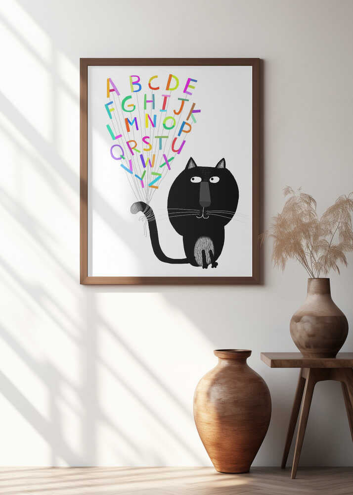 Cute Black Cat with Alphabet Letters by Carla Daly