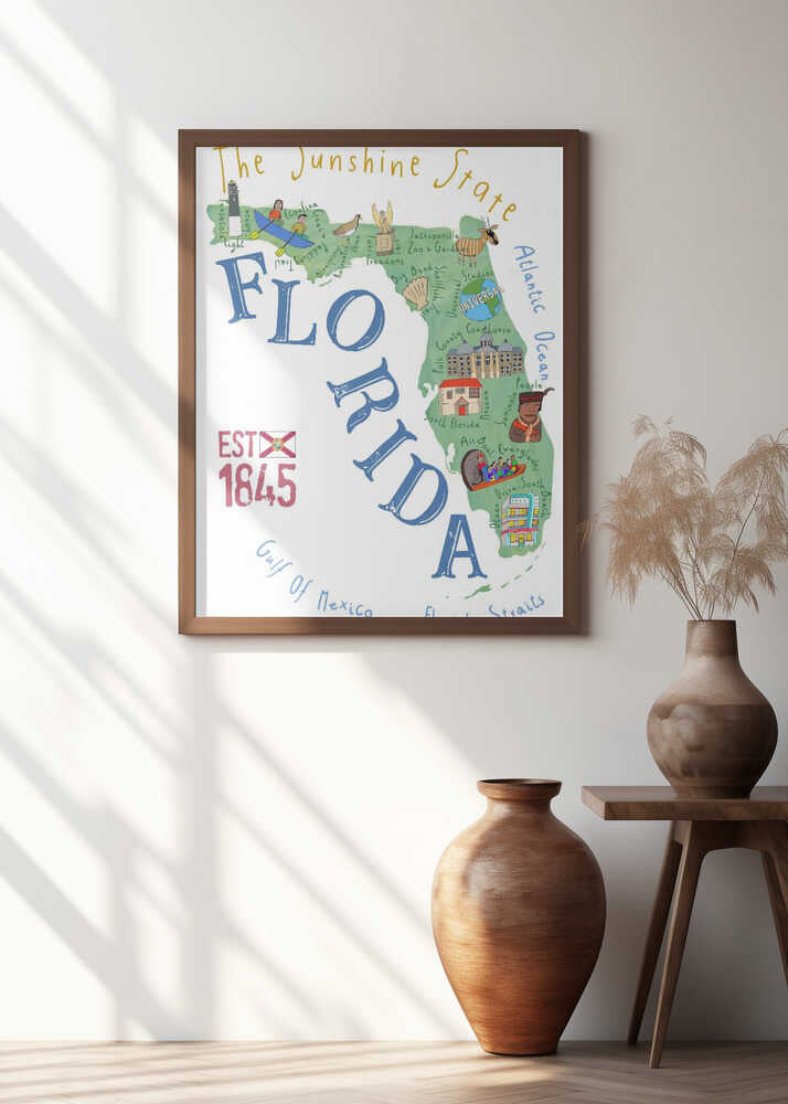 Florida State Map by Artist Carla Daly