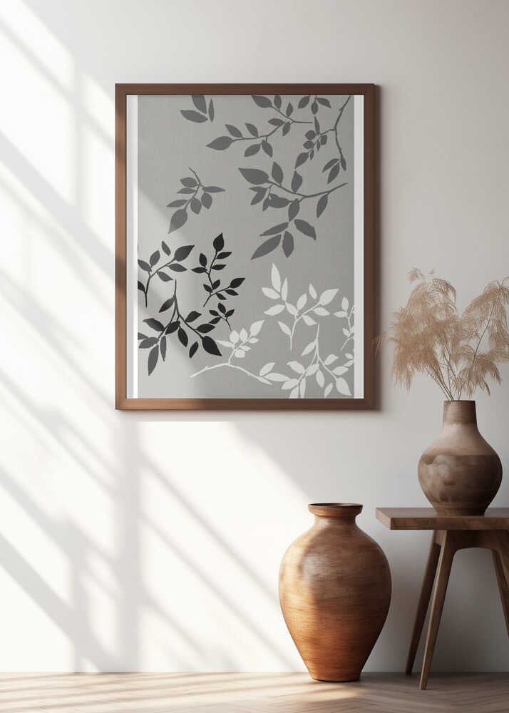 White Grey Black Leaves On Linen 2