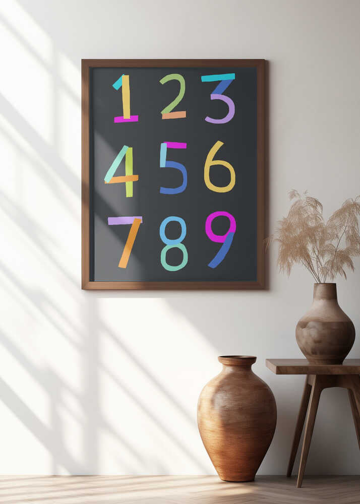 Hand Drawn Numbers 1 to 9 on Black Background by Artist Carla Daly