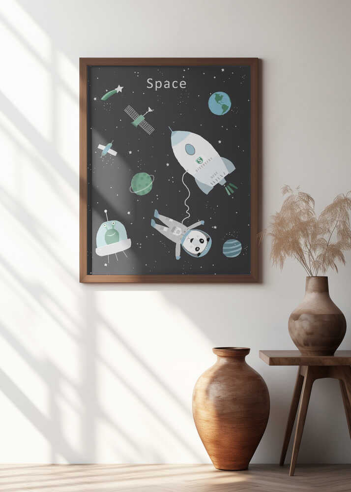 Funny Panda with Space Rocket by Artist Carla Daly