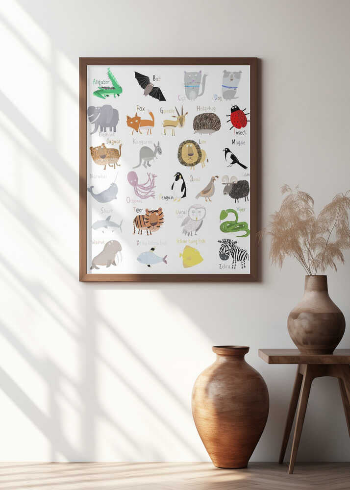 Illustrated Alphabet Animal Letters on White Background by Carla Daly