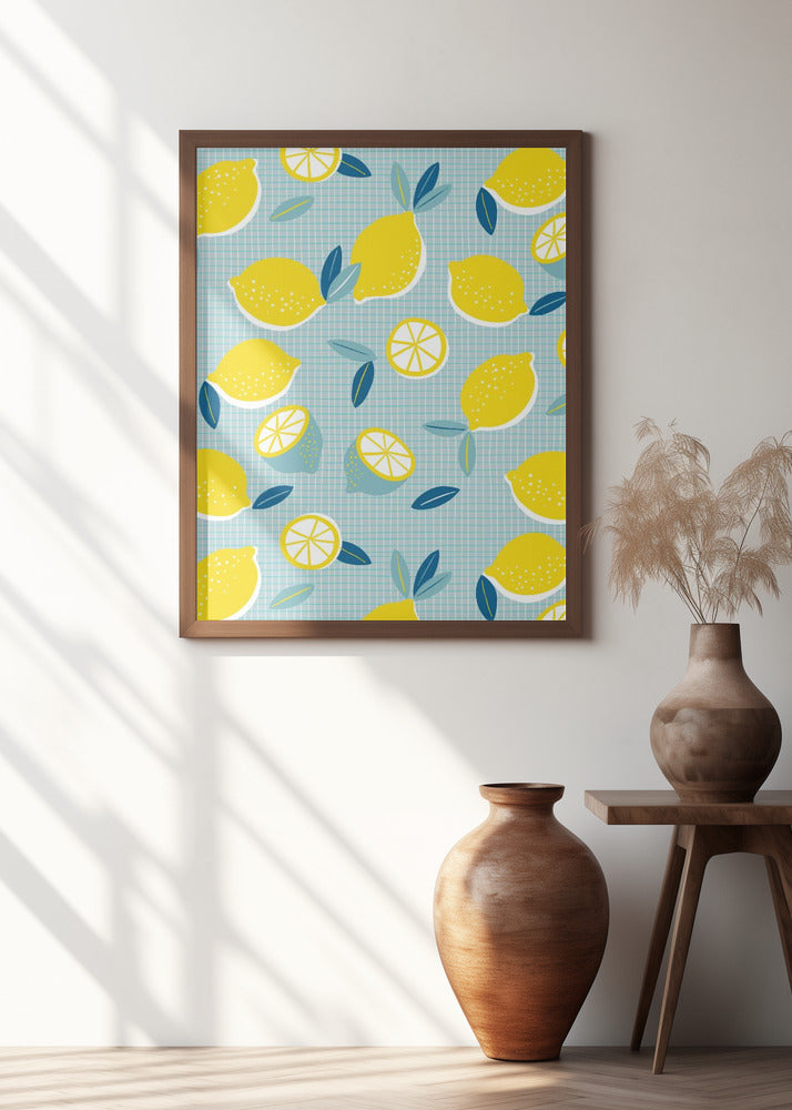 Fresh Lemons Checkered Blue