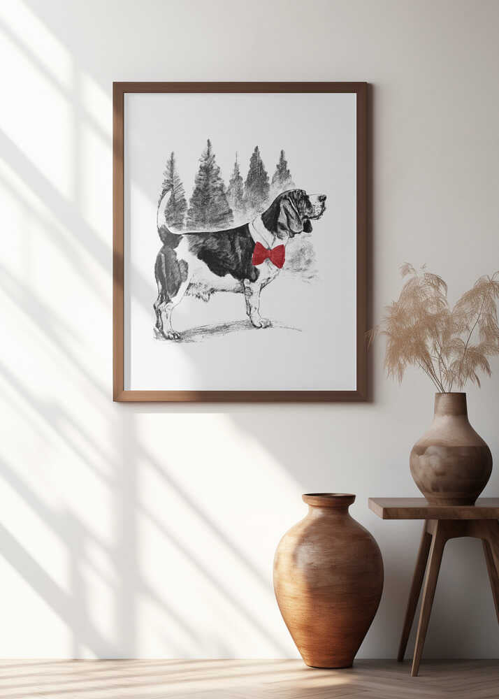 Winter Scenes: Holiday Dog In Snow With Red Bow 1