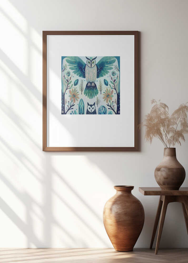 Folk Art Print : Folklore Bird Floral Tapestry 4