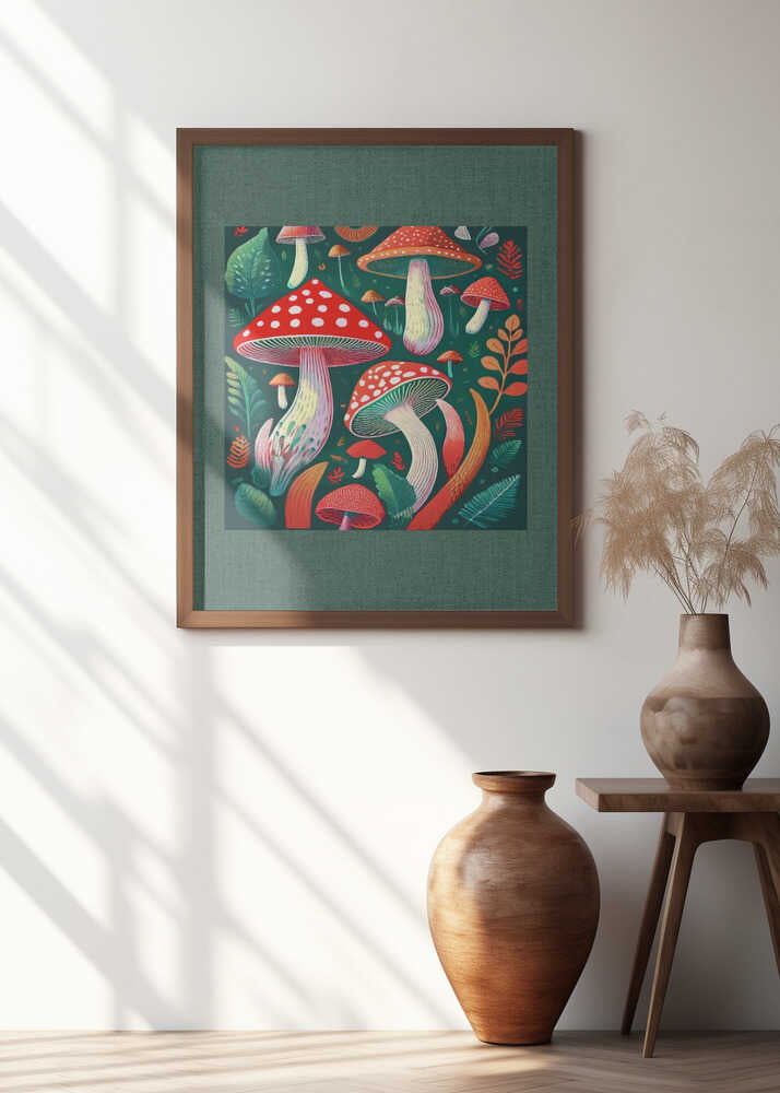 Folk Art Print : Mystic Mushrooms 2