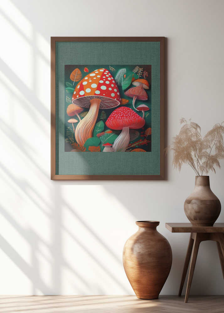 Folk Art Print : Mystic Mushrooms 1