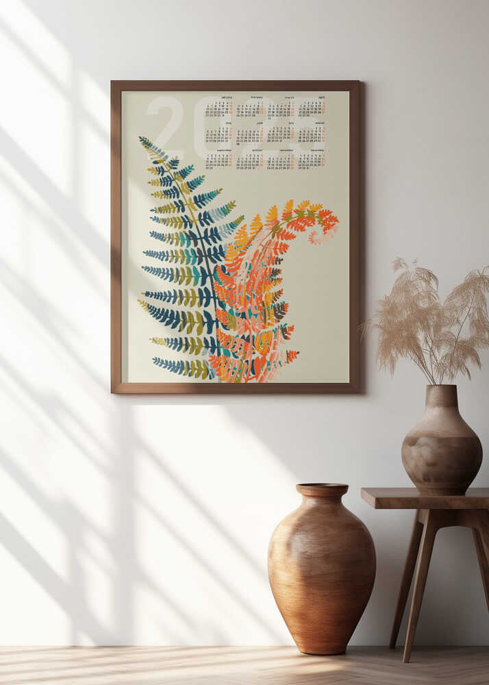 Calendar 2025 colorful fern leaves