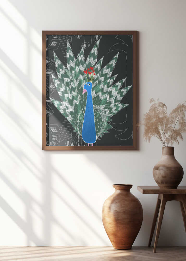 Cute Peacock with Jungle Doodle by Artist Carla Daly
