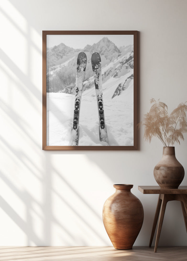 Ski Snow Alps Black and White