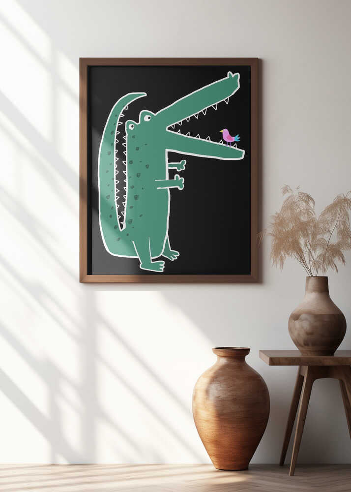 Crocodile with Cute Bird by Carla Daly