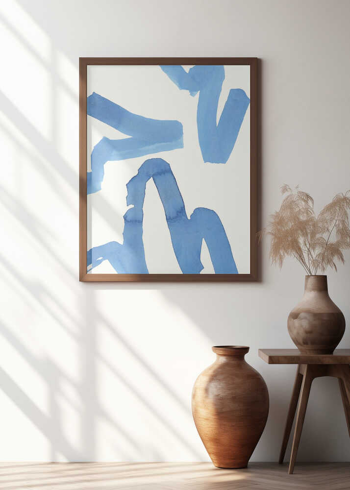 Abstract Blue Brushstrokes Art Print No1