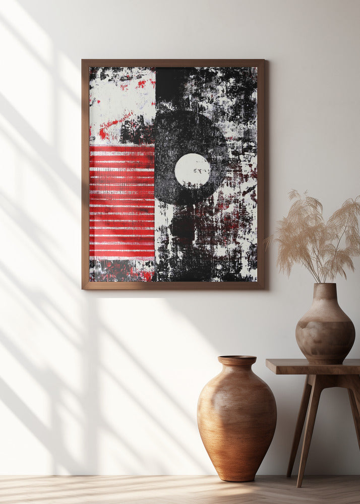 Bold Red Stripes and Black White Circle