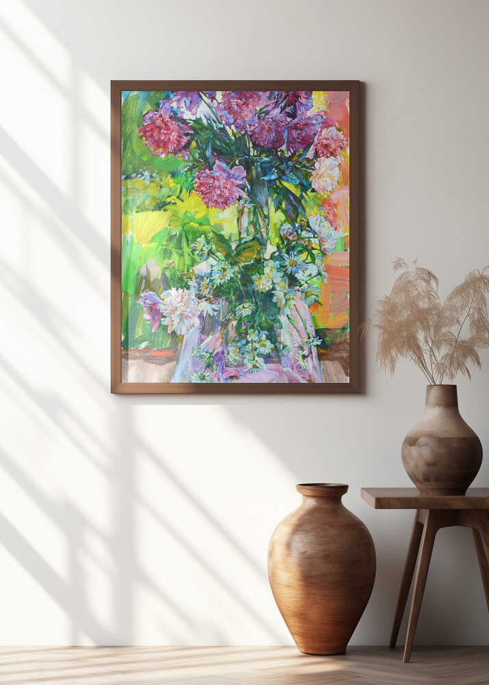 Purple peonies open air