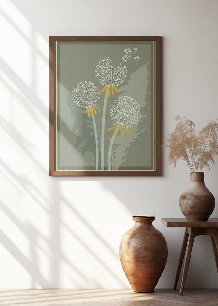 mellow anticipation Dandelion seeds moss green