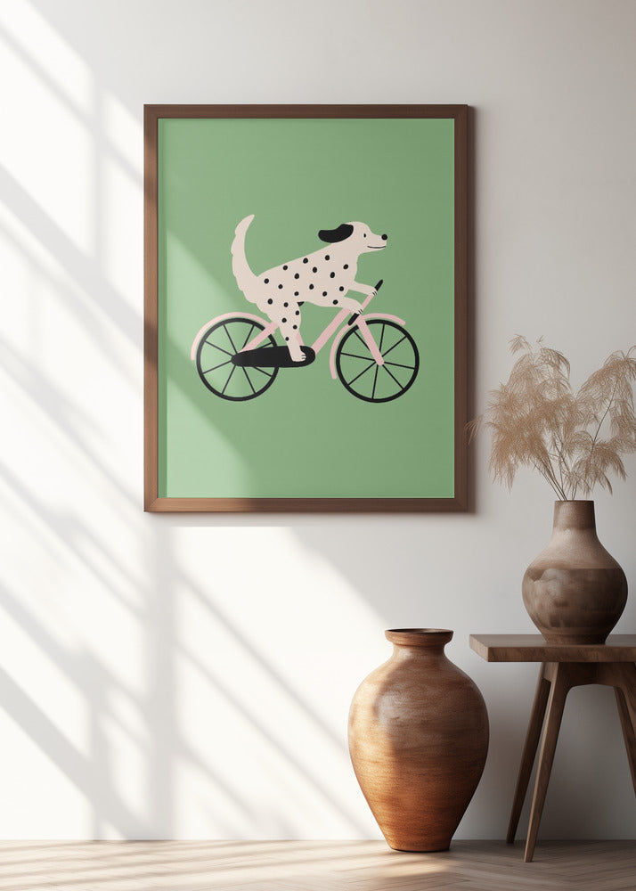 Spotted Dog Riding a Bicycle
