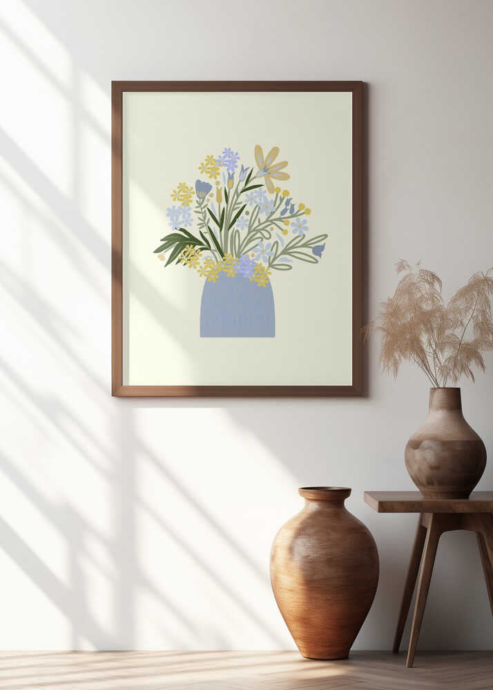 Bouquet of Pastel Flowers in a Blue Vase