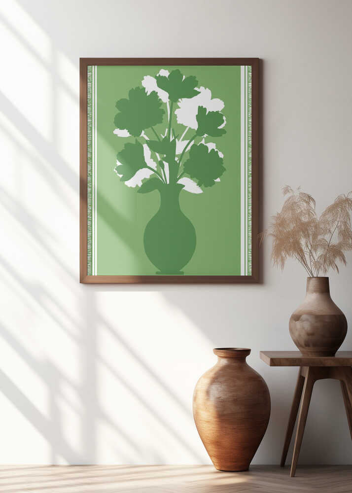 Green Vase with Silhouetted Flowers