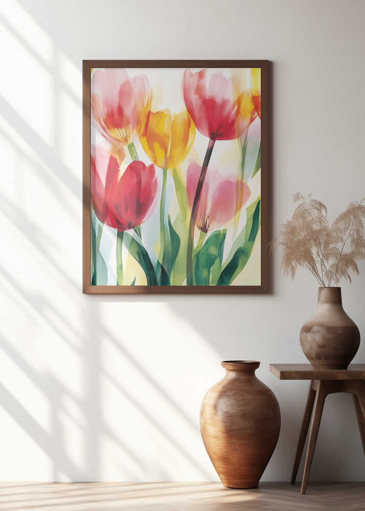 Vibrant Red And Yellow Tulips