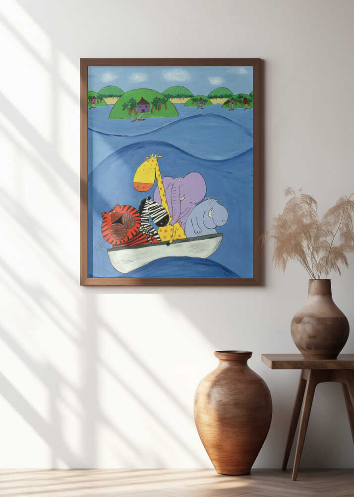 Cute Jungle Animals On A Boat