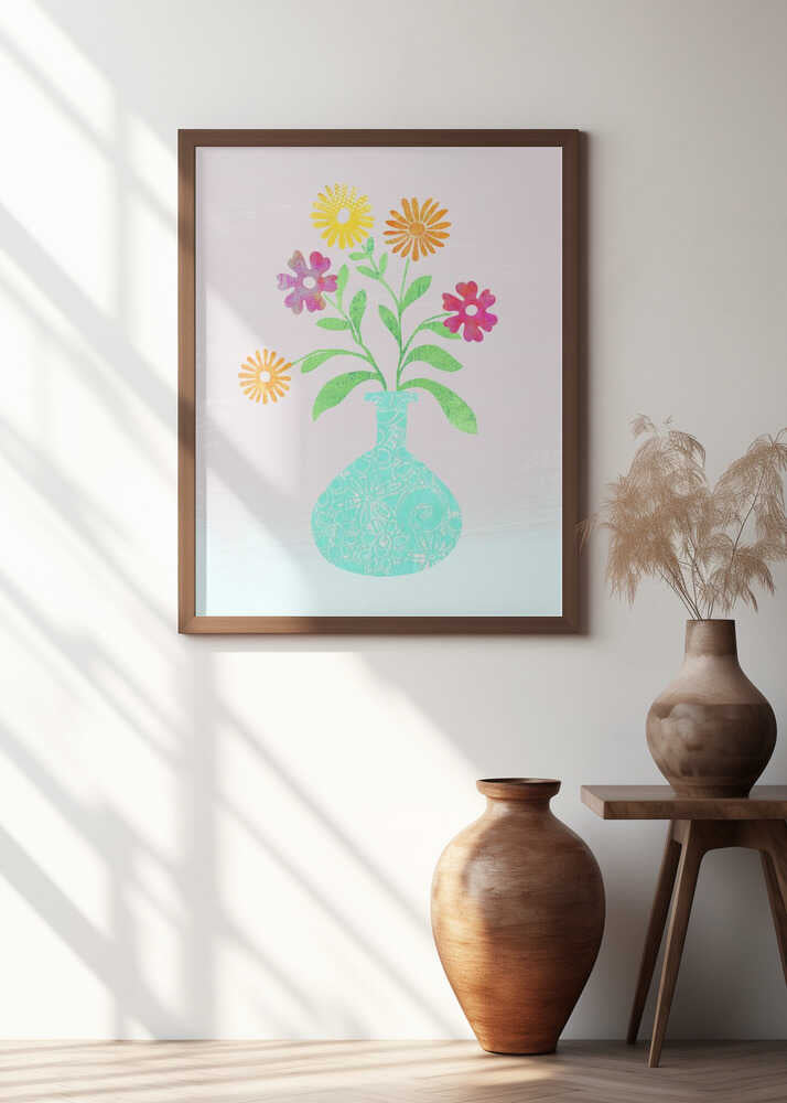 Vibrant Floral in a Turquoise Vase