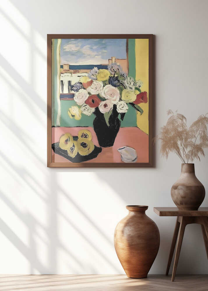 Floral Arrangement In A Black Vase