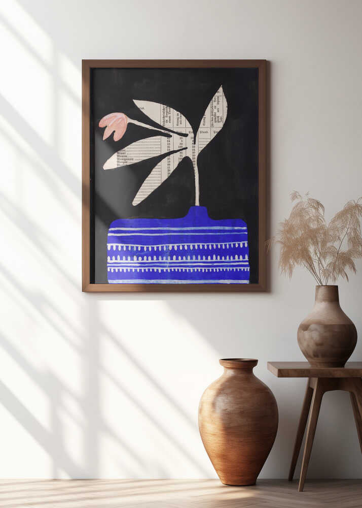 A flower in luminous blue vase