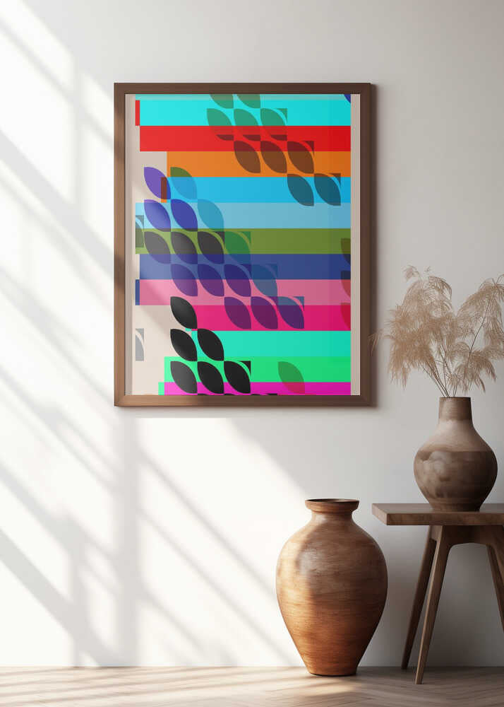 Vibrant Geometric Shapes And Leaf Patterns