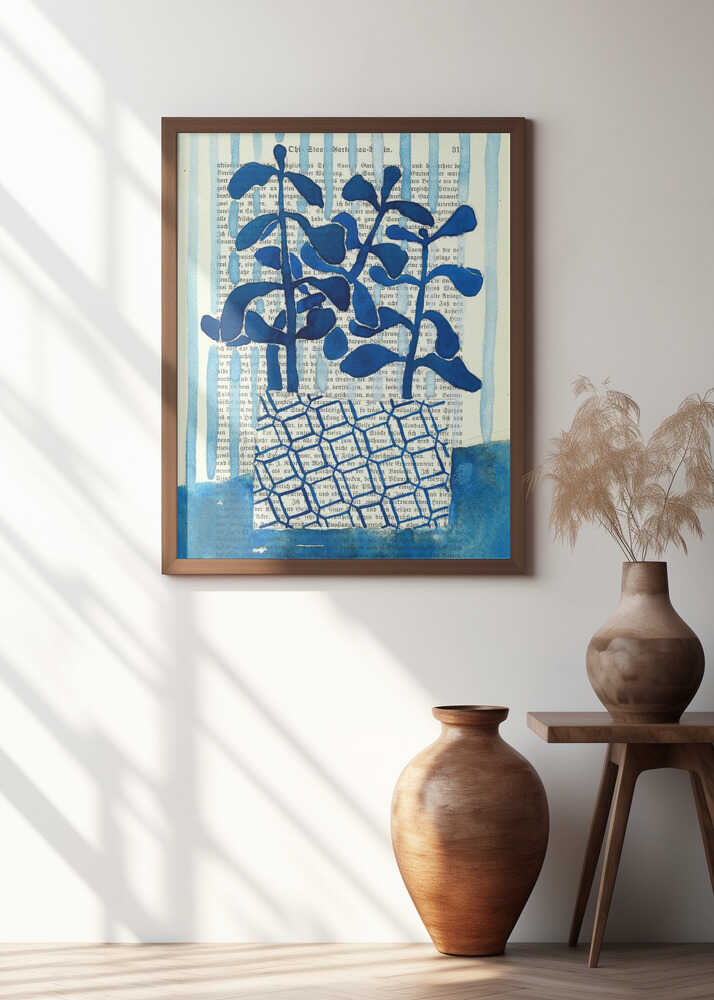 Denim blue patterned vase watercolor