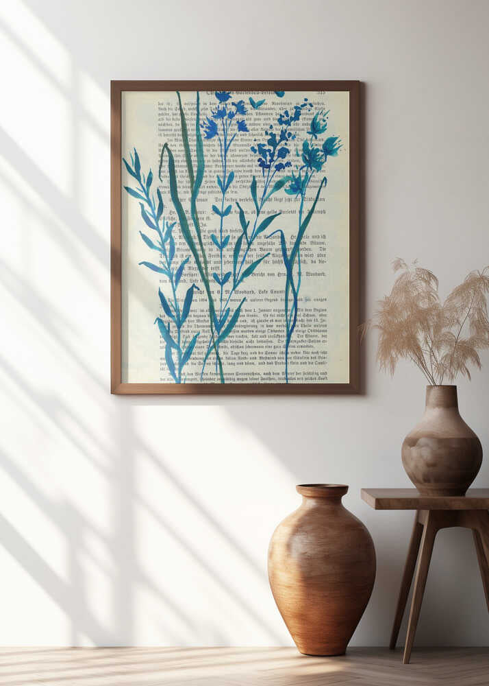 Denim blue sketch with wild grasses