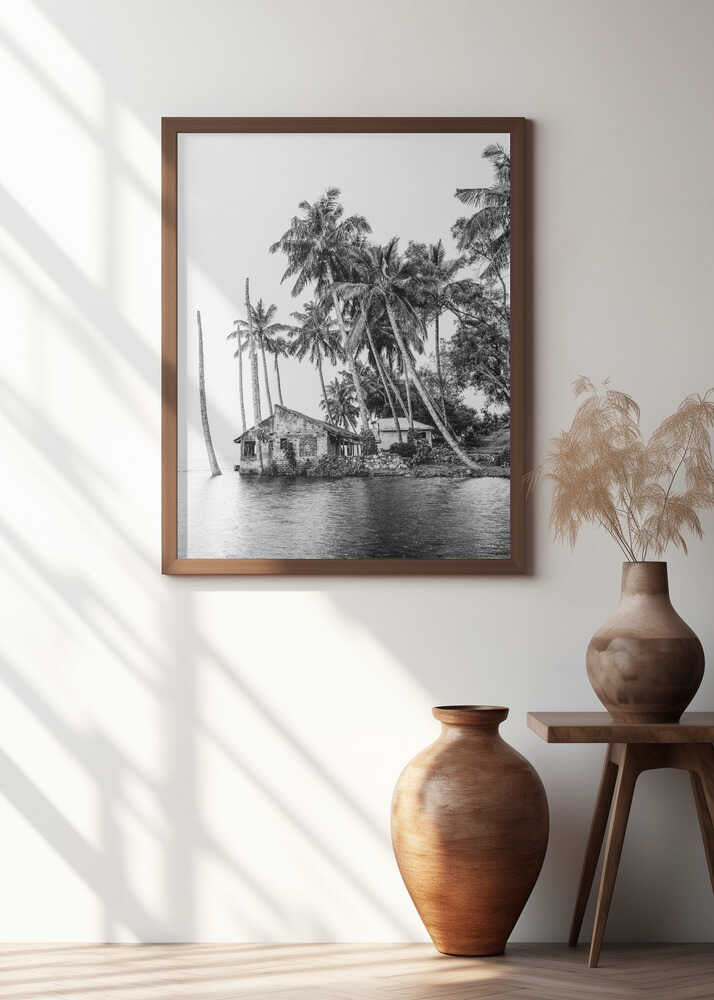 Tropical scene in Uganda in black and white