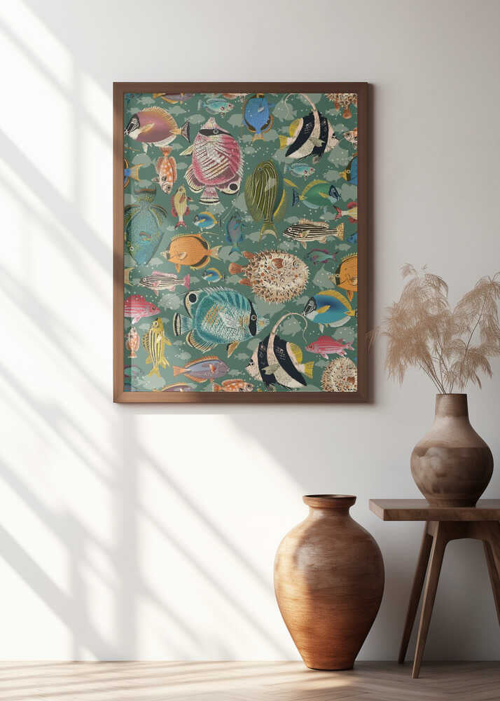 Fishes everywhere teal pattern