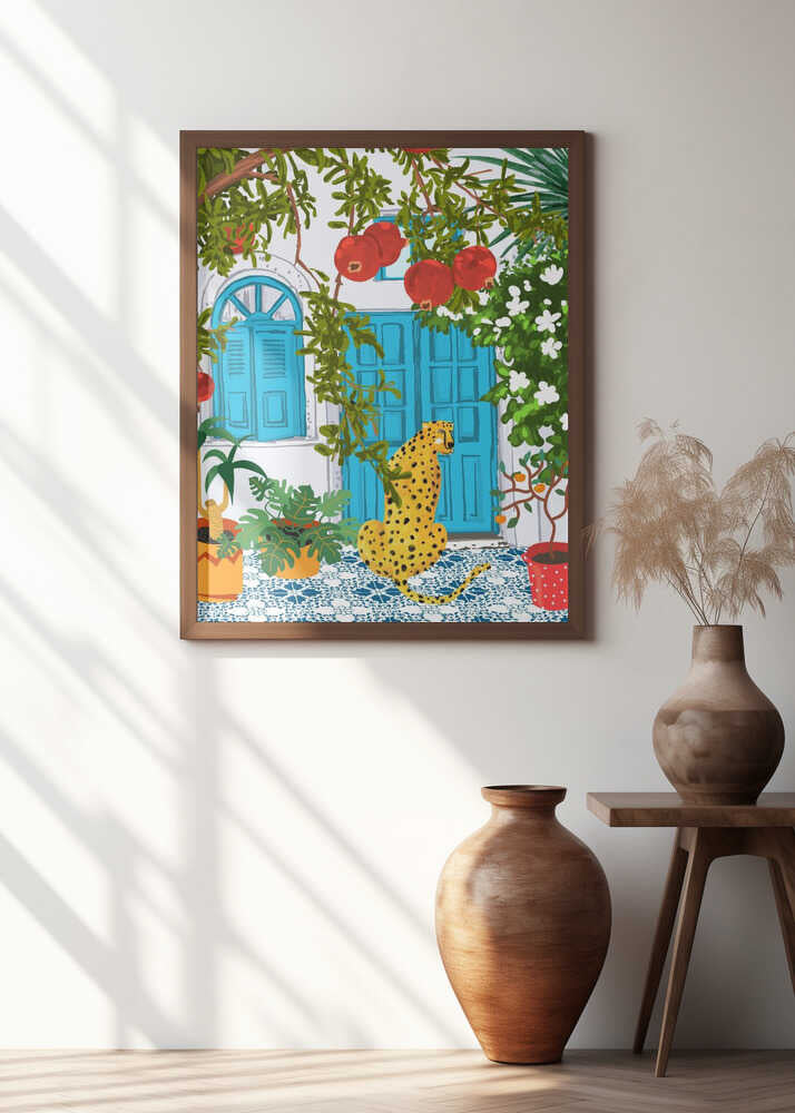 Cheetah Villa, Morocco Architecture Illustration, Greece Cats Tropical Urban Jungle Pomegranate