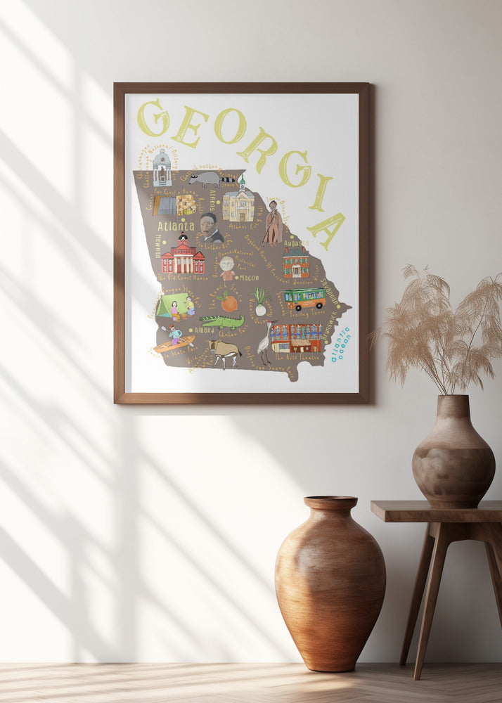 Illustrated Map of Georgia State by Artist Carla Daly