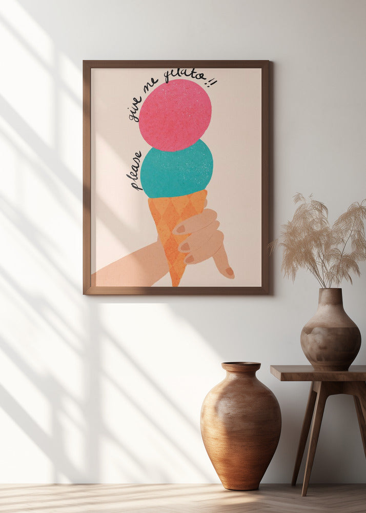 Please Give Me Gelato Ice Cream Typography Poster Strawberry and Bubblegum