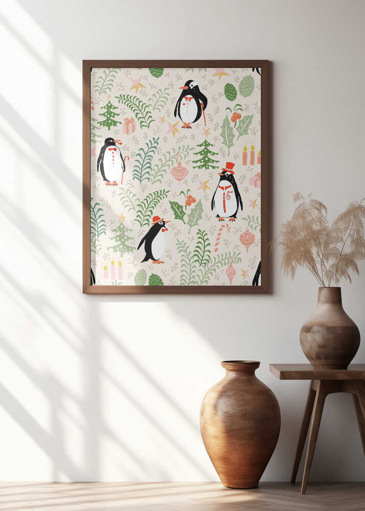 Festive winter animals penguins pattern