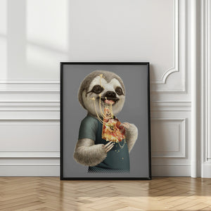 Canvas Art Print sloth eat pizza