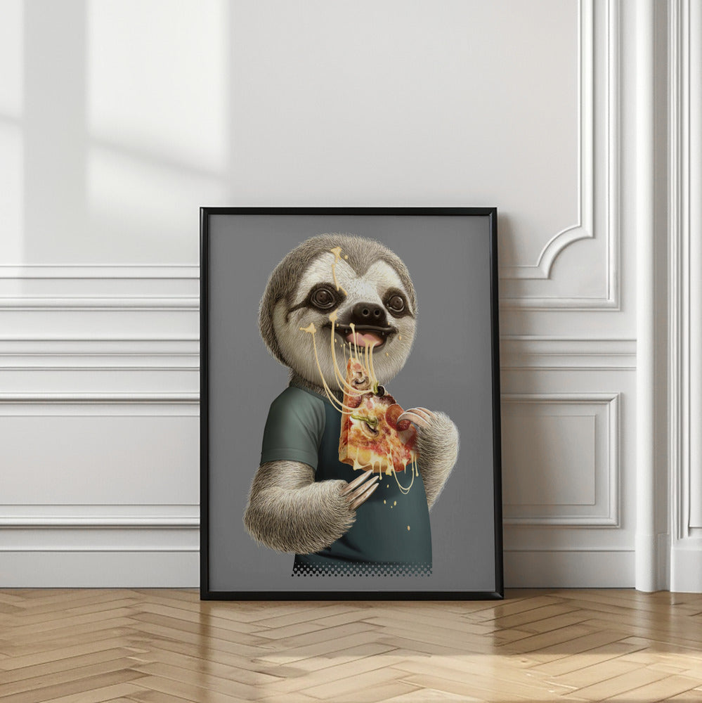 Canvas Art Print sloth eat pizza