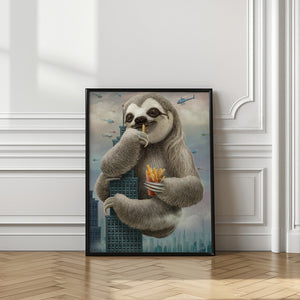 Art Prints of sloth climbing a building