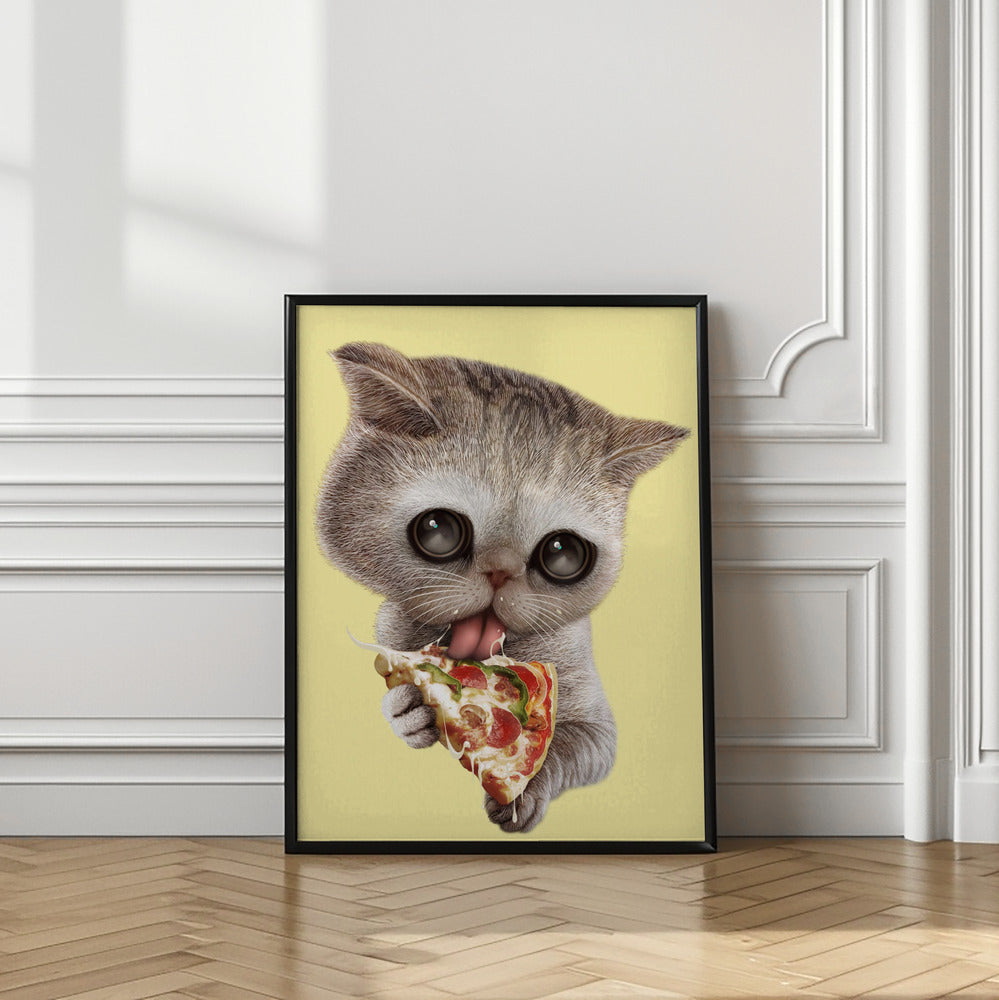 Canvas Art Print cat loves pizza