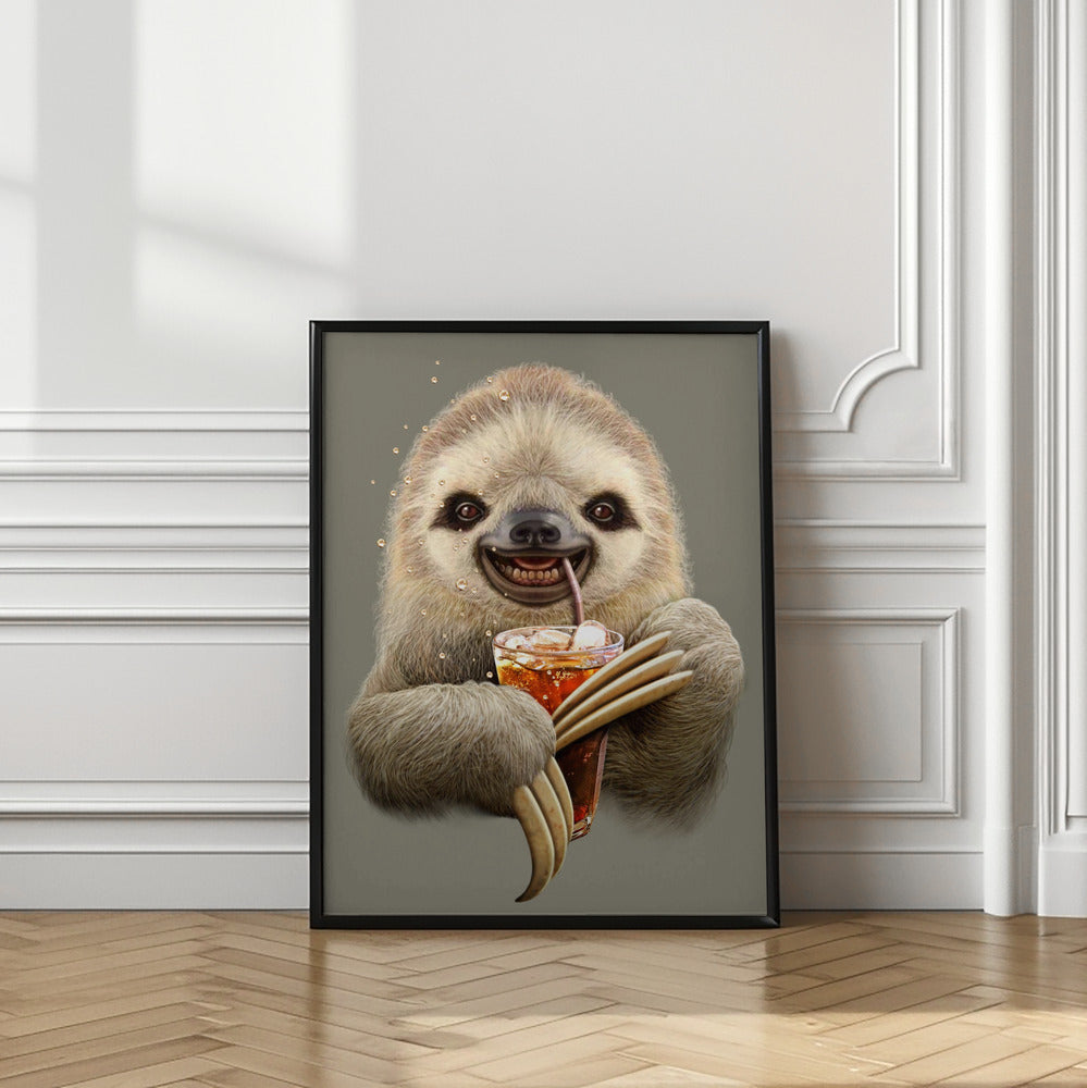 Canvas Art Print sloth and soft drink
