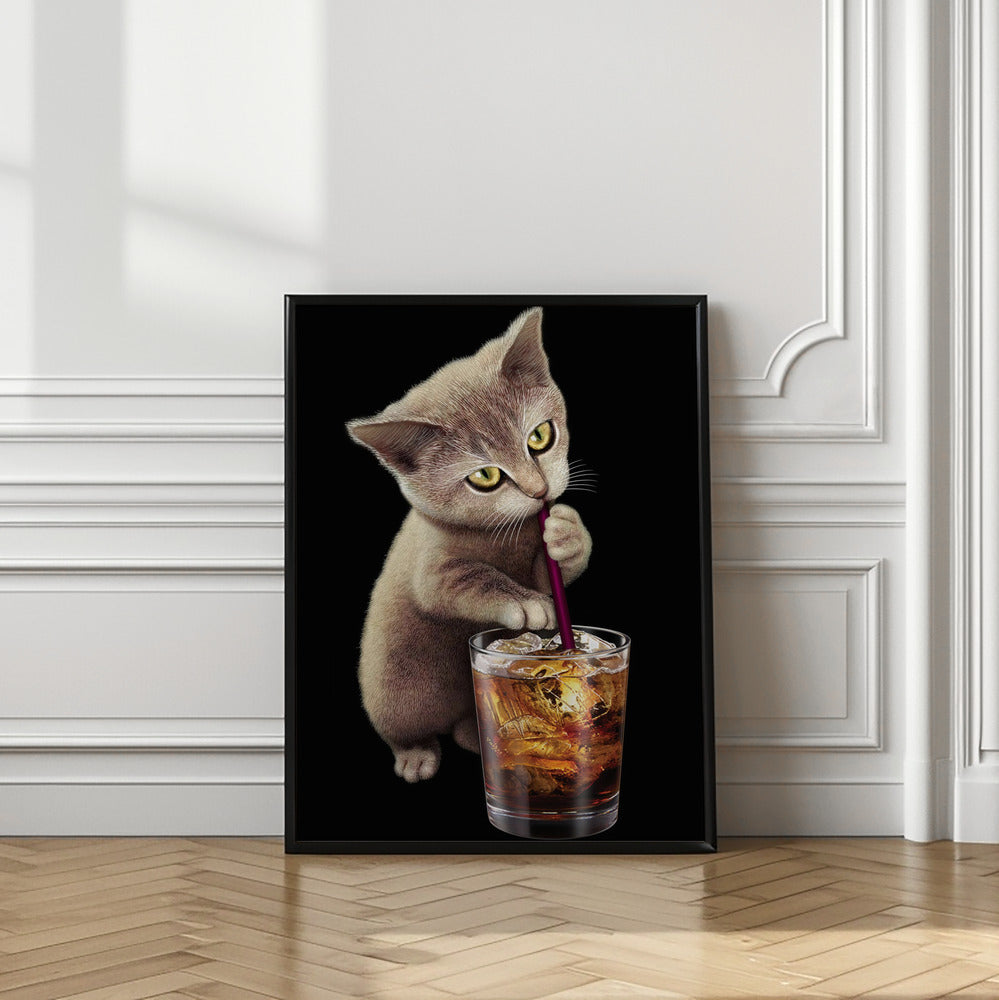 Canvas Art Print cat and soft drink